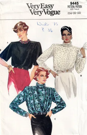 Vogue 9445 Womens High Neck Full Sleeved Evening Blouses 1980s Vintage Sewing Pattern Size 14 - 18 UNCUT Factory Folded