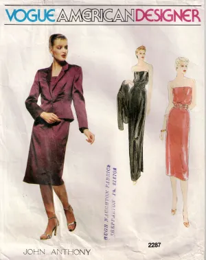 Vogue American Designer 2287 JOHN ANTHONY Womens Evening Dress Jacket & Belt 1970s Vintage Sewing Pattern Size 12 Bust 34 inches UNCUT Factory Folded