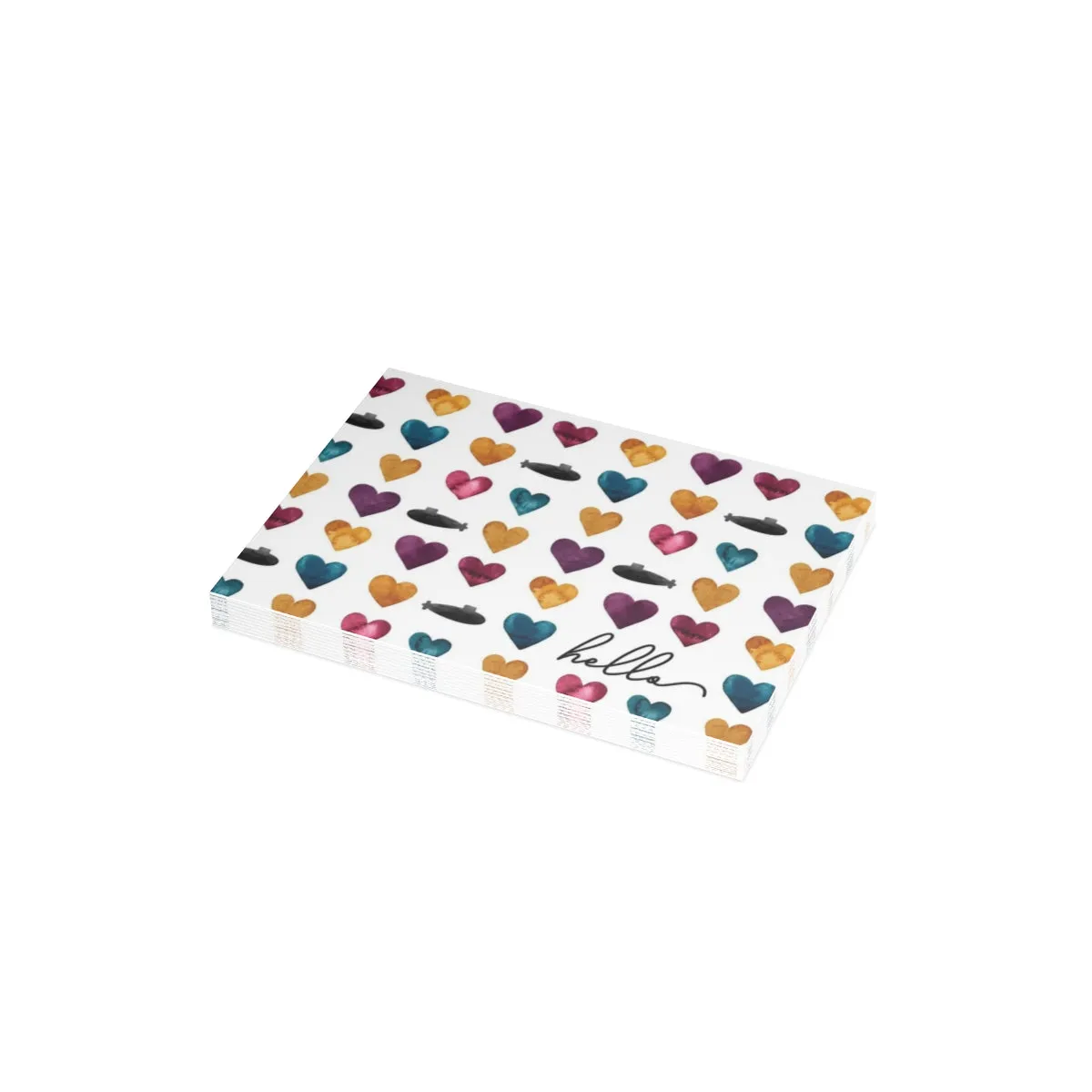 Watercolor Hearts and Submarines Greeting Card