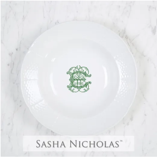 Weave Rim Soup With Crest And Monogram