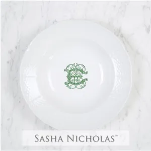 Weave Rim Soup With Crest And Monogram
