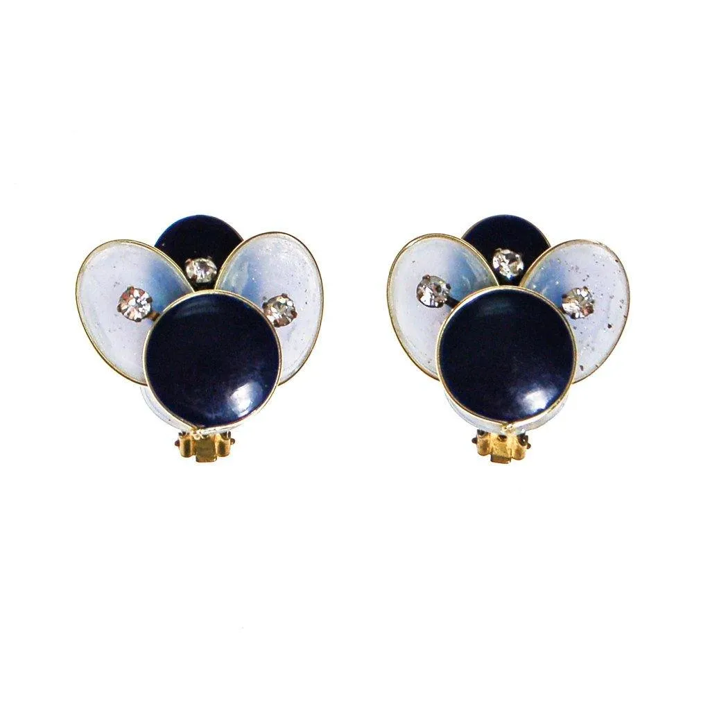 West Germany Blue Rhinestone Earrings
