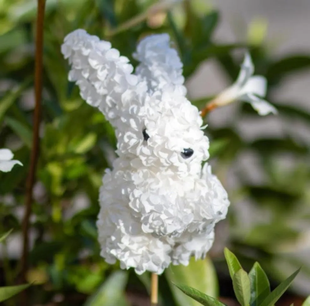 White Hydrangea Bunny 13.75" Pick