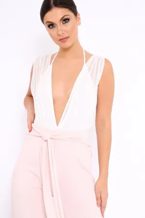 White Mesh V-Plunge Bodysuit - Malie