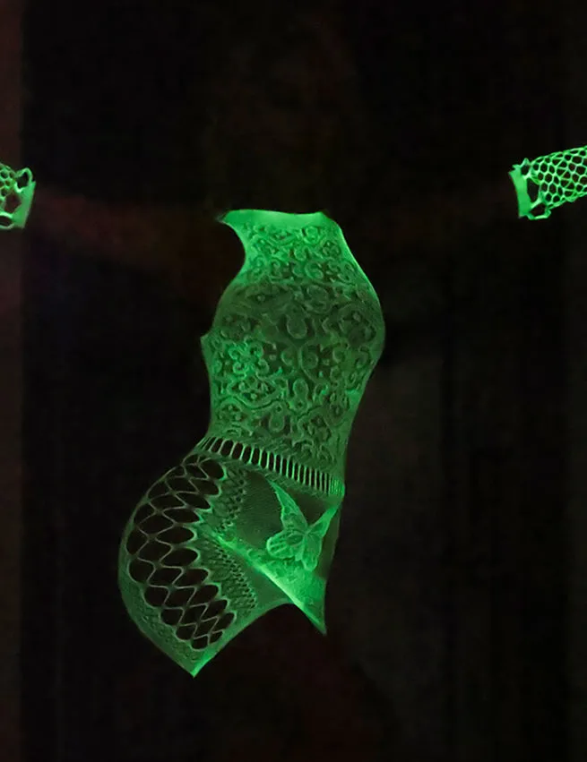 White Sexy Egypt Jacquard Hollow Out Luminous Glow In The Dark Bodystocking Egypt