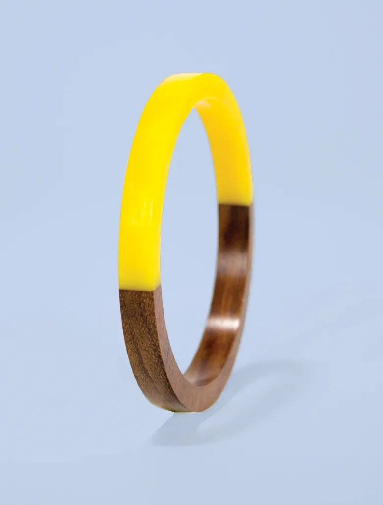 Yellow Resin and Wood Bangle