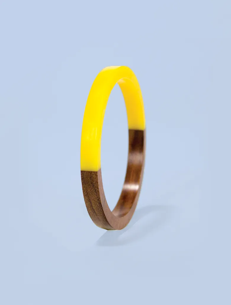 Yellow Resin and Wood Bangle