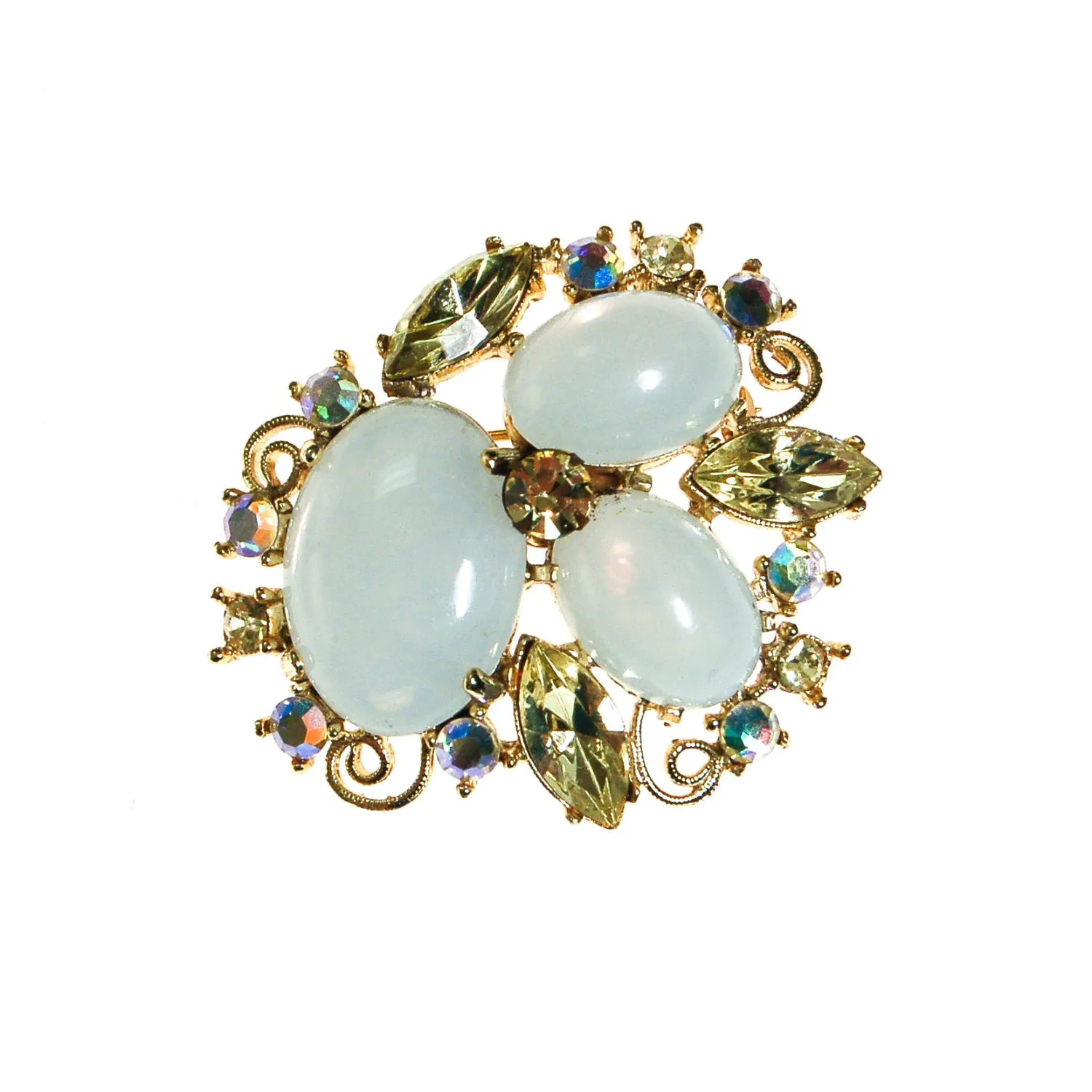 Yellow, White, Opaline Rhinestone Brooch
