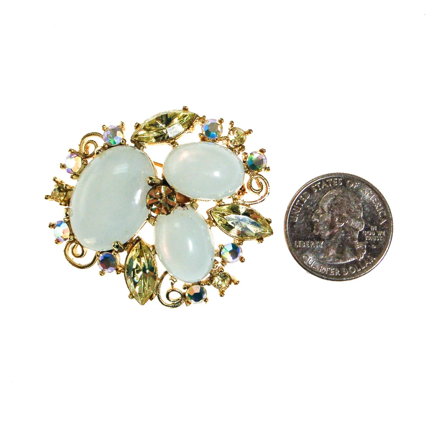 Yellow, White, Opaline Rhinestone Brooch