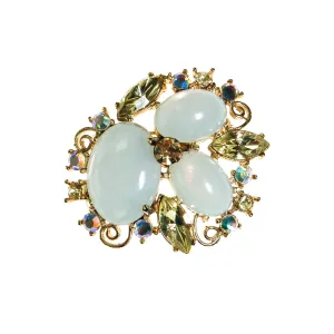 Yellow, White, Opaline Rhinestone Brooch