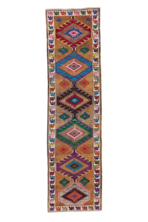 'Zest' Vintage Turkish Runner Rug - 3' x 11'3"